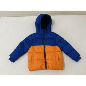 Swiss Tech Toddler Boys Puffer Hoodie Jacket Size 3T Orange Blue Winter Coat